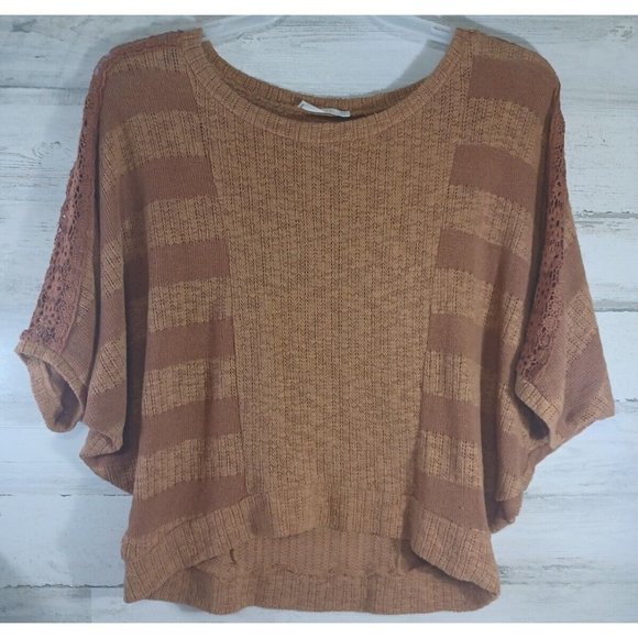 Women's Lush Pumpkin‎ Spice Size Small Lace Sleeves Fall Sweater Short - Picture 2 of 11